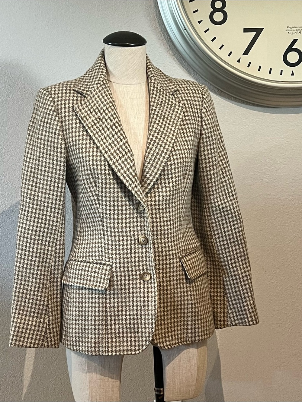 Vintage Houndstooth Blazer - Cream & Brown